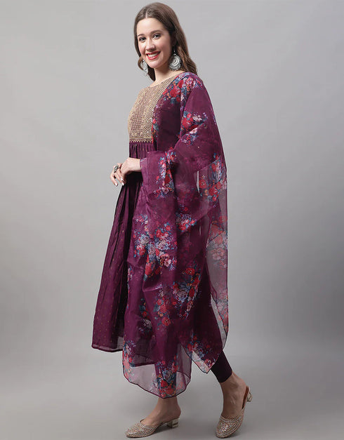 Designer Party Wear Heavy Chanderi Modal Butti Salwar Suit Purple Chanderi Modal Butti Pant Straight Close-up View